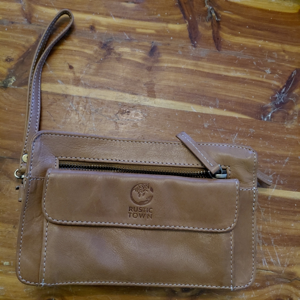 RUSTIC TAN Tan Leather Wristlet Clutch Pocket $9 - Picture 2 of 3